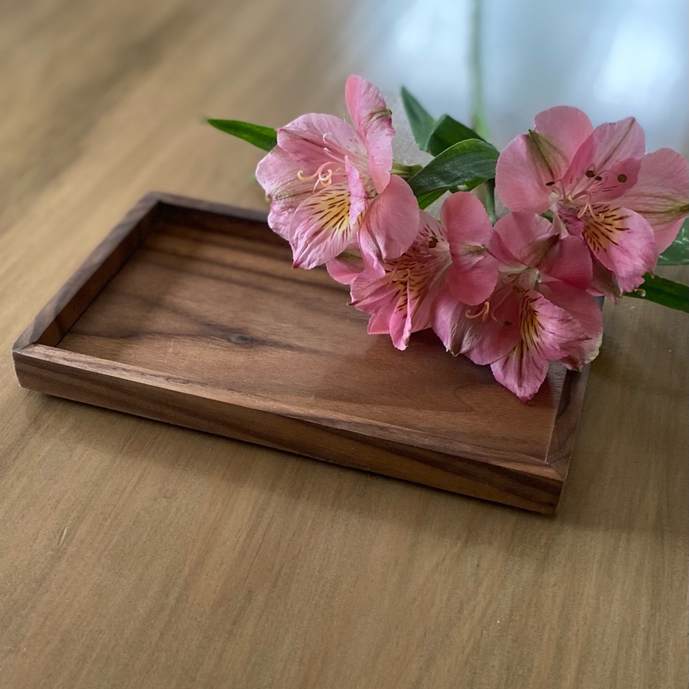 Walnut Wood Tray / Shallow Valet Catchall Tray / Kitchen tray jewelry organizer